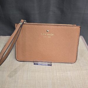 kate spade Tan Leather Wristlet Pouch with Gold Logo